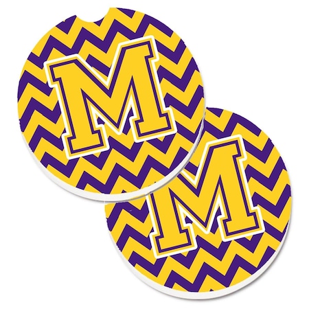 Carolines Treasures Letter M Chevron Purple and Gold Cup Holder Car Coaster, PK2 CJ1041-MCARC